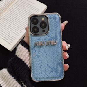 New 17Pro Trendy Miumiu Brand Sparkling Diamond Electroplated Leather Phone Case for Apple 14/15 Pro