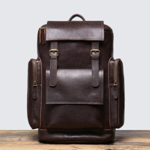 New European and American retro style men's genuine leather backpack, vegetable tanned leather, large capacity travel and hiking backpack, cowhide laptop bag