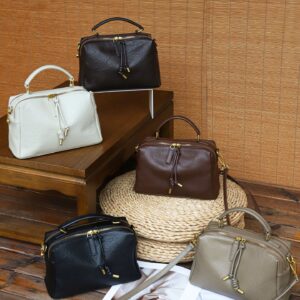 Customized cross-border new retro top-grain vegetable-tanned cowhide Boston bag for women, versatile and fashionable genuine leather crossbody/handbag