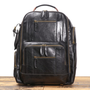 Genuine leather backpack with rolling suitcase, multi-functional travel backpack