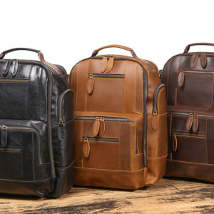 Genuine leather Computer backpack with rolling suitcase, travel backpack