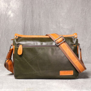 Men's crossbody bag, horizontal genuine leather messenger bag