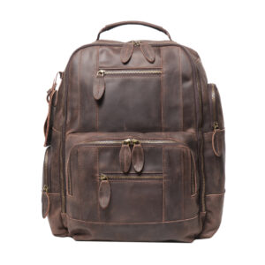 Men's top-grain cowhide leather backpack, European and American retro style, multi-functional travel backpack, laptop bag