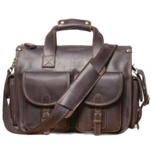 Top-grain cowhide multi-functional briefcase, large capacity 14-inch laptop crossbody bag, European and American retro portable men's handbag
