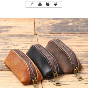 New men's genuine leather coin purse and women's crazy horse leather key pouch, multi-functional cowhide clutch/storage bag for export distribution.