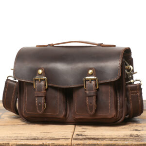 New European and American retro men's casual genuine leather digital camera bag, top layer cowhide crossbody bag, crazy horse leather photography bag