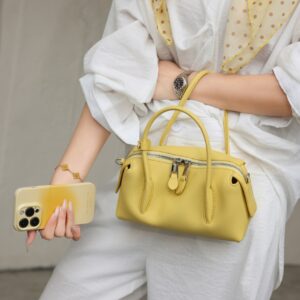 Women's Boston Bowling Bag, Top Grain Cowhide, Underarm Bag, Genuine Leather Shoulder Bag, Handbag, Pillow Bag