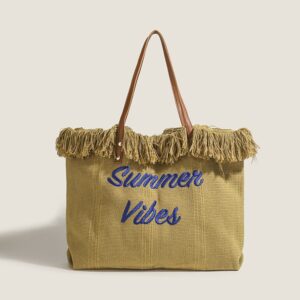 Handmade tassel beach canvas bag, new 2026 print tote bag